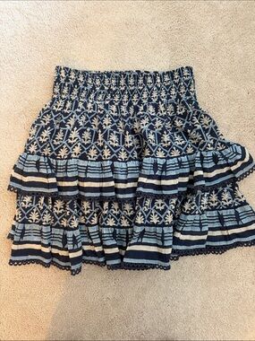 Smocked Waist Navy & Light Blue Tiered Mini Skirt